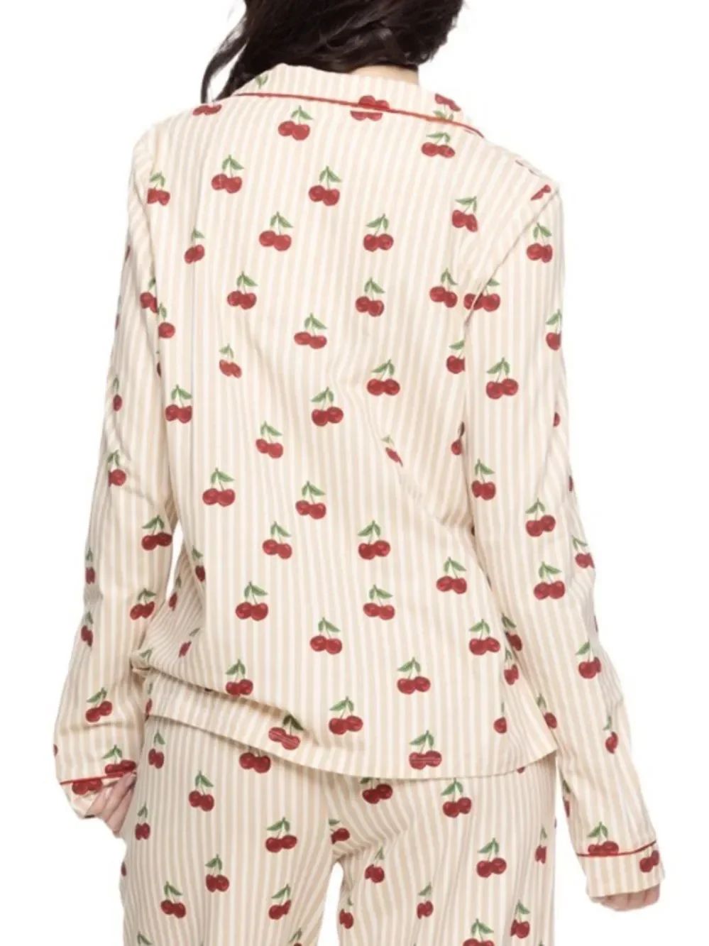 Chelsea Peers Organic Cotton Cherry Print Notch Collar Long Sleeve Pant Pj Set — image 4 of 8